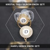 Harfli Kristal Taşlı Silikon Bebek Emzik Seti (Şeffaf) - 1