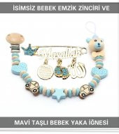 İsimsiz Bebek Emzik Zinciri ve Mavi Taşlı Bebek Yaka İğnesi - 1