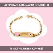 Altın Kaplama Nazar Boncuklu İsimli Kız Bebek Künyesi IBCB053 - 1