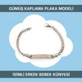 Gümüş Kaplama Nazar Boncuklu İsimli Erkek Bebek Künyesi IBCB050 - 1