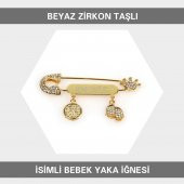 Beyaz Kristal Taşlı Unisex İsimli Bebek Yaka İğnesi 49 - 1