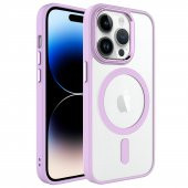 KNY Apple İphone 14 Pro Max Kılıf Silikon Kenarlı MagSafeli Kamera Korumalı Krom Kapak Lila - 1