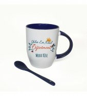 Kişiye Özel Öğretmenler Günü Baskılı İçi ve Kulbu Mavi, Kaşıklı Porselen Kupa Bardak HK2331 thumbnail 3