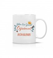 Kişiye Özel Öğretmenler Günü En Güzel Öğretmen Baskılı Porselen Beyaz Kupa Bardak HK2320 thumbnail 4