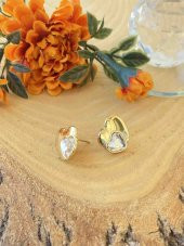 Aksesuar Çarşisi Beyaz Zirkon Taş Tasarımlı Kalp Küpe thumbnail 5