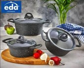Eda ZK-906 Asya 3lü Granit Derin Tencere Seti Cam Kapaklı Döküm Gri - 1