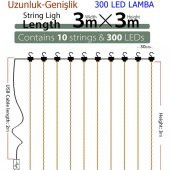 Peri Telli Led Perde Led Işık Kumandalı 300 Ledli 3X3 Metre Usbli 8 Animasyonlu Günışığı - 10