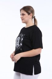 PianoLuce Kadın Büyük Beden Baskılı Yarım Kol T-shirt Siyah PLWM21TS010 - 2