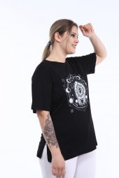 PianoLuce Kadın Büyük Beden Baskılı Yarım Kol T-shirt Siyah PLWM21TS010 - 3