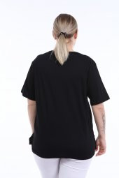PianoLuce Kadın Büyük Beden Baskılı Yarım Kol T-shirt Siyah PLWM21TS010 - 4