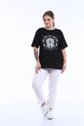 PianoLuce Kadın Büyük Beden Baskılı Yarım Kol T-shirt Siyah PLWM21TS010 - 5
