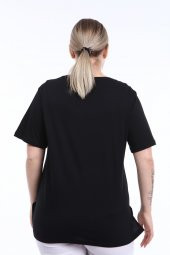 PianoLuce Kadın Büyük Beden Baskılı Yarım Kol T-shirt Siyah PLWM21TS007 - 4