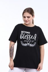 PianoLuce Kadın Büyük Beden Baskılı Yarım Kol T-shirt Siyah PLWM21TS007 - 6