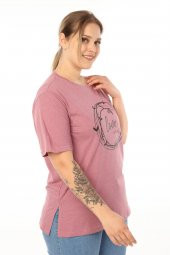 PianoLuce Kadın Büyük Beden Baskılı Yarım Kol T-shirt Açıkbordo PLWM21TS006 - 3