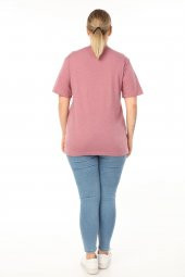 PianoLuce Kadın Büyük Beden Baskılı Yarım Kol T-shirt Açıkbordo PLWM21TS006 - 5