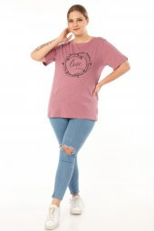 PianoLuce Kadın Büyük Beden Baskılı Yarım Kol T-shirt Açıkbordo PLWM21TS006 - 6