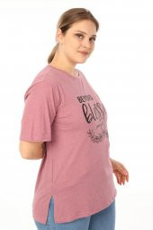 PianoLuce Kadın Büyük Beden Baskılı Yarım Kol T-shirt Açıkbordo PLWM21TS007 - 3