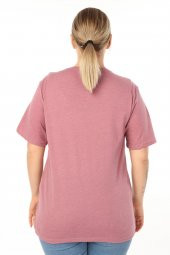PianoLuce Kadın Büyük Beden Baskılı Yarım Kol T-shirt Açıkbordo PLWM21TS007 - 5