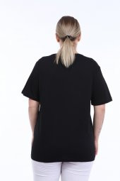 PianoLuce Kadın Büyük Beden Baskılı Yarım Kol T-shirt Siyah PLWM21TS001 - 5