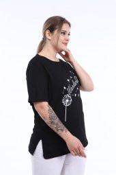 PianoLuce Kadın Büyük Beden Baskılı Yarım Kol T-shirt Siyah PLWM21TS004 - 3