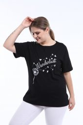 PianoLuce Kadın Büyük Beden Baskılı Yarım Kol T-shirt Siyah PLWM21TS004 - 4