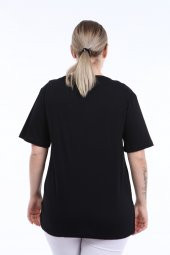 PianoLuce Kadın Büyük Beden Baskılı Yarım Kol T-shirt Siyah PLWM21TS004 - 5