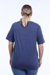 PianoLuce Kadın Büyük Beden Baskılı Yarım Kol T-shirt İndigo PLWM21TS011 - 4