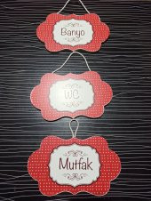 gik 3lü Set Oda İsimlik Mutfak Banyo Wc Kapı İsimliği Kırmızı - 1