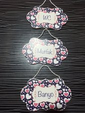 gik3lü Set Oda İsimlik Ahşap Kapı İsimliği Wc Banyo Mutfak - 1