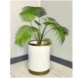 Yağmur Dekoratif Parlak Beyaz Eskitme Metal Saksı , - 1