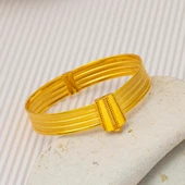 3 Sıralı Hasır Kelepçe Altın Bilezik thumbnail 3