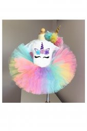 3 LÜ unicorn tütü etek ,unicorn tişort/badi,kız çoçuk tütü etek,unicorn tütü etek seti KISA KOL - 1