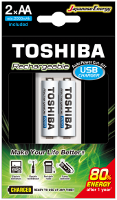 TOSHIBA USB ŞARJ CİHAZI+2 AD.2000MAH KALEM PİL - 1