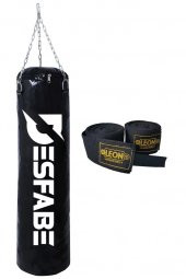Desfabe Boxing Star 70x25 Cm Zincirli Boks Kum Torbası Siyah+El Sargı Bandajı - 1
