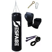 Desfabe Boxing Star 70x25 Cm Zincirli Boks Kum Torbası Siyah+Askı Aparatı+Boks Eldiveni+Atlama İpi - 1