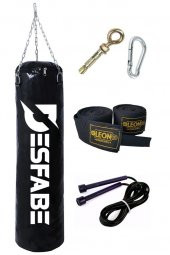 Desfabe Boxing Star 70x25 Cm Zincirli Boks Kum Torbası Siyah+Askı Aparatı+El Bandajı+Atlama İpi - 1