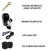 Desfabe Boxing Star 120x32Cm Zincirli Boks Kum Torbası Siyah+Aparat+Boks Eldiveni+Bandaj+Atlama İpi - 2