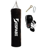 Desfabe Boxing Star 120x32 Cm Zincirli Boks Kum Torbası Siyah+Askı Aparatı+Boks Eldiveni - 1