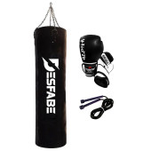 Desfabe Boxing Star 120x32 Cm Zincirli Boks Kum Torbası Siyah+Atlama İpi+Boks Eldiveni - 1