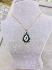 Damla Model Renkli Taşlı Gümüş Hediyelik Nazar Kolye - 1