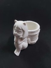 Sepetli Kedi Kız Kalemlik Saksı 11x7cm - 1