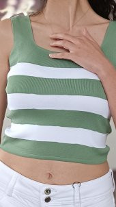 yagmurberen KARE YAKA ÇİFT RENK CROP TOP ÖRME  BLUZ - 4