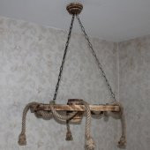Otantik Çarşı Ahşap Halatlı Teker Avize 70 cm. 4  K05 - 1