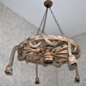 Otantik Çarşı Ahşap Halatlı Teker Avize 70 cm. 4  K05 - 2