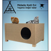 Melada Kedi Evi Dış Ortam Uygun Ahşap Kedi Evi 57x40x28 cm - 2