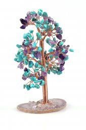 Kristal Kuvars - Turkuaz - Ametist Doğal Taş Tel Sarmalı Tasarım Ağaç thumbnail 2