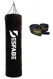 Desfabe Boxing Star 120x32 Cm Zincirli Boks Kum Torbası Siyah+El Sargı Bandajı - 1