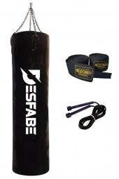 Desfabe Boxing Star 120x32 Cm Zincirli Boks Kum Torbası Siyah+El Sargı Bandajı+Atlama İpi - 1