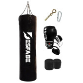 Desfabe Boxing Star 120x32 Cm Zincirli Boks Kum Torbası Siyah+Askı Aparatı+Boks Eldiveni+El Bandajı - 1