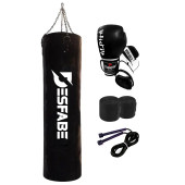 Desfabe Boxing Star 120x32 Cm Zincirli Boks Kum Torbası Siyah+El Bandajı+Boks Eldiveni+Atlama İpi - 1
